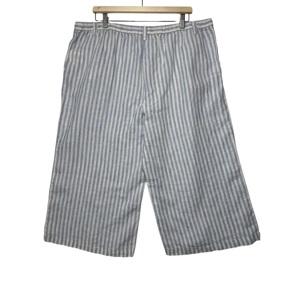 Ellen Tracy Linen Wide Leg Cropped Capri Pants Stripes Size XL Nautical Beachy - Picture 7 of 13